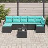 vidaXL Sofa Set with Cushion 8 pcs Black and Turquoise Poly Rattan