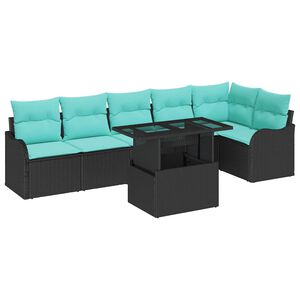 vidaXL Garden Sofa Set with Cushion Manual 7 pcs Black Poly Rattan