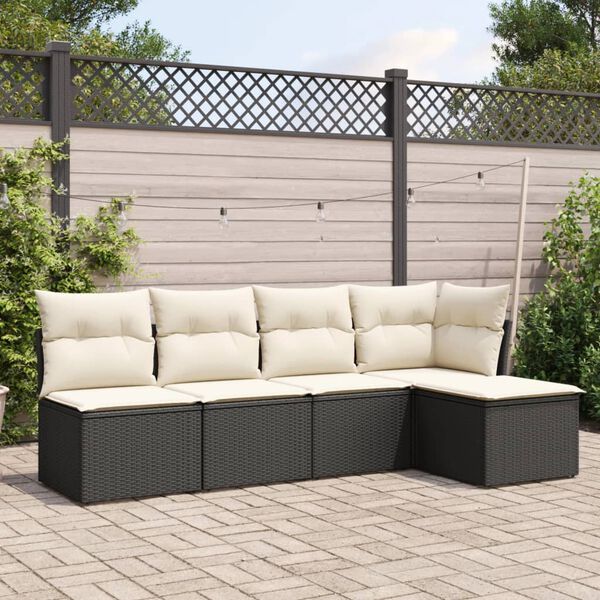 vidaXL 5 Piece Garden Sofa Set with Cushions Black Poly Rattan