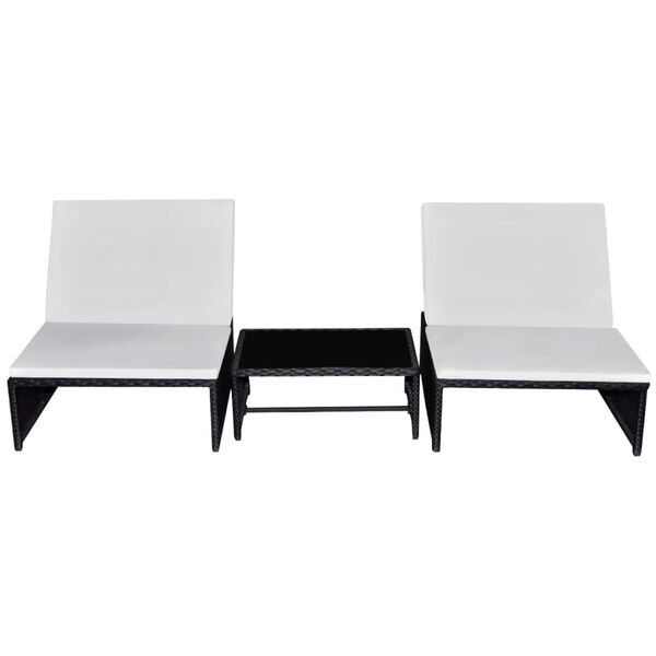 vidaXL Reclining Garden Chairs 2 pcs with Table Black Poly Rattan