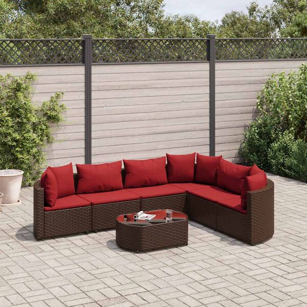 vidaXL 7 Piece Garden Sofa Set with Cushions Brown Poly Rattan