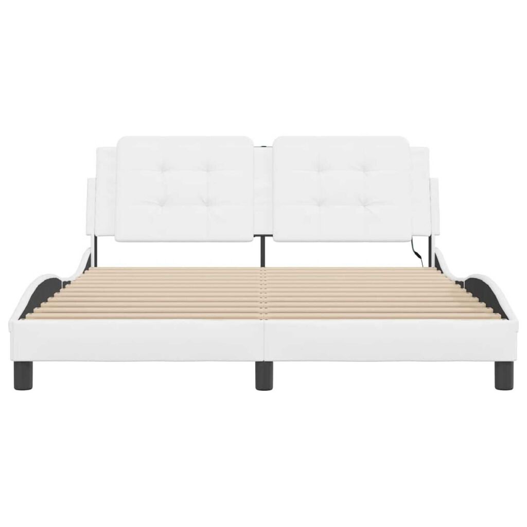 vidaXL Bed Frame with LED without Mattress "Zadar" White 152x203 cm