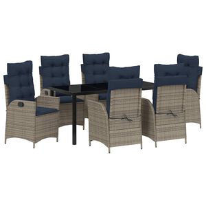 vidaXL Garden Dining Set with Cushion 7 pcs Grey and Black Rattan