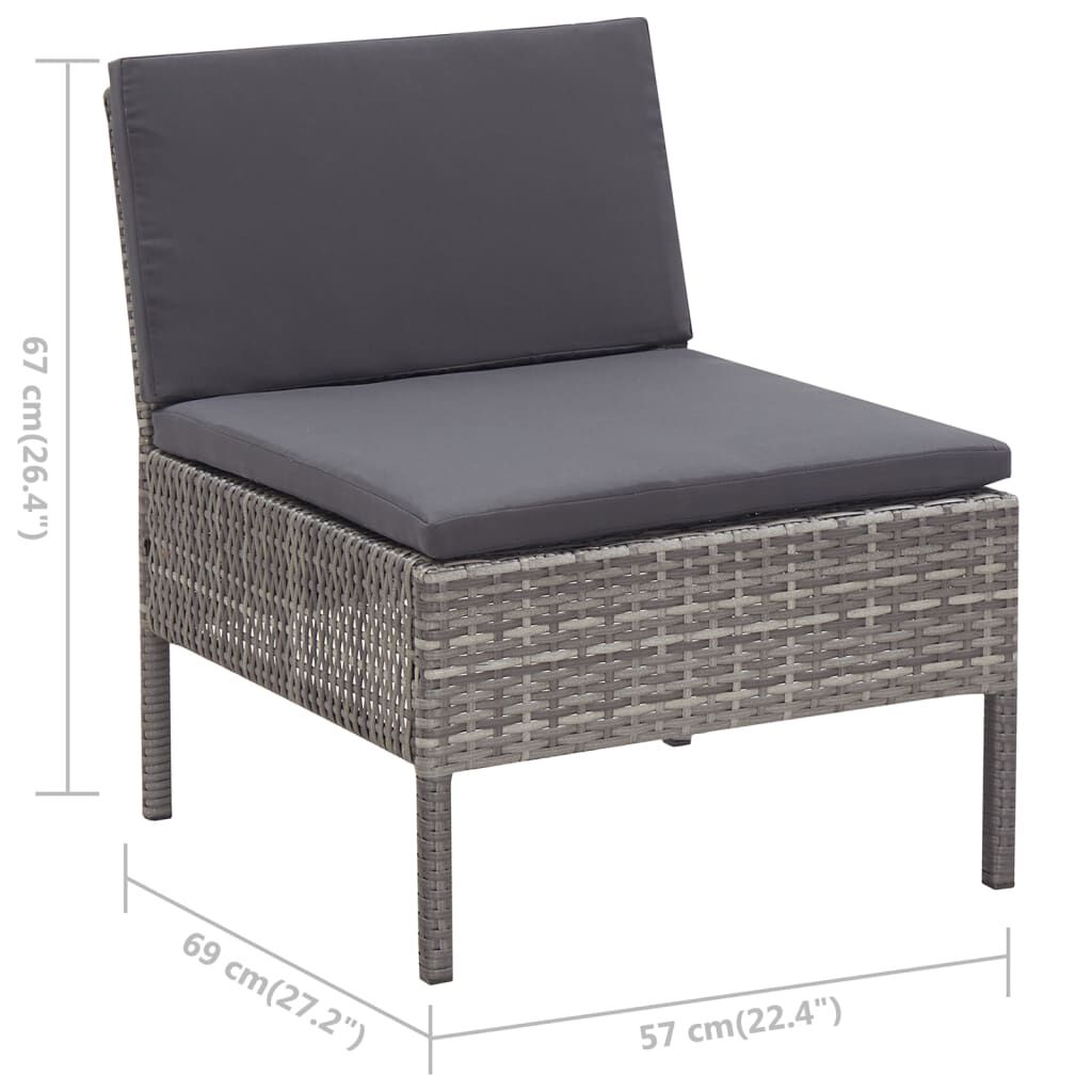 3 Piece Garden Lounge Set with Cushions Poly Rattan Grey