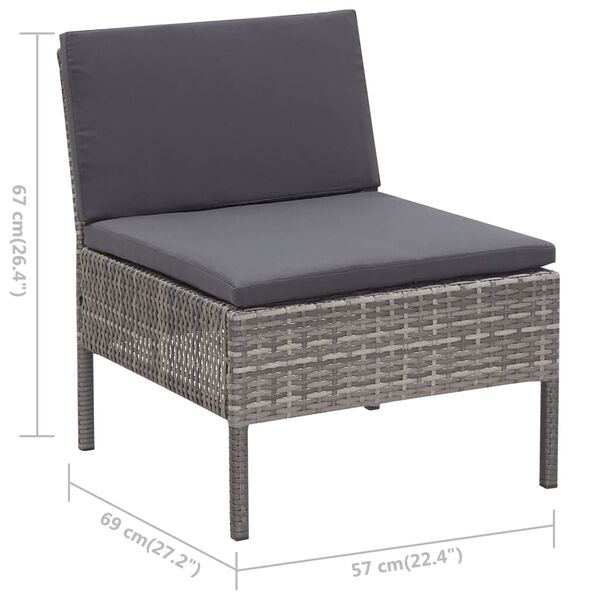 3 Piece Garden Lounge Set with Cushions Poly Rattan Grey