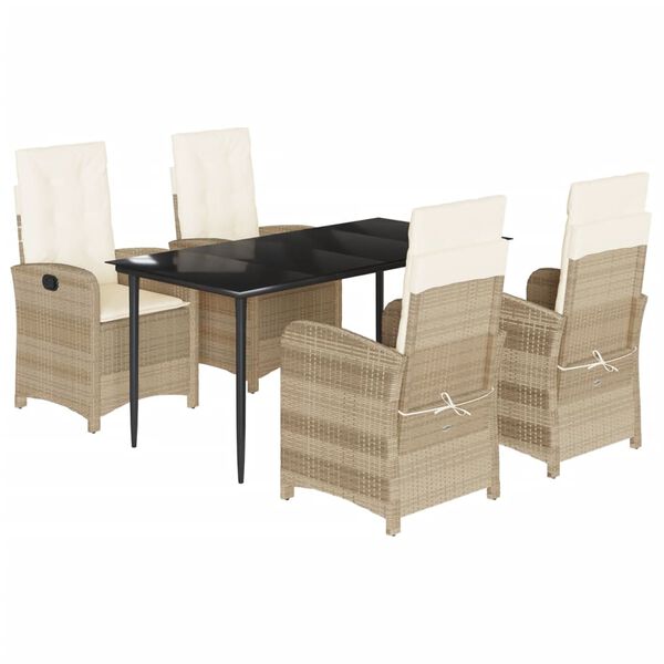 vidaXL 5 Piece Garden Dining Set with Cushions Beige Poly Rattan