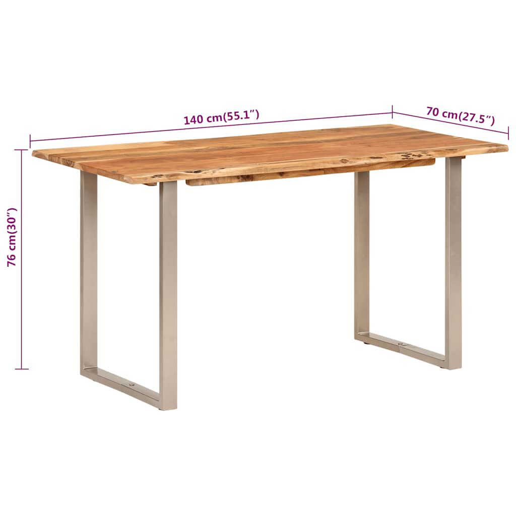 vidaXL Dining Table 140x70x76 cm Solid Acacia Wood