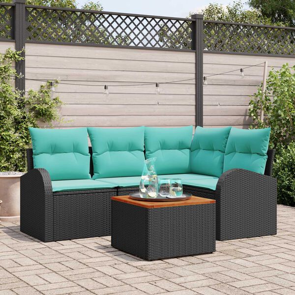 vidaXL Garden Sofa Set 5 pcs Black, turquoise