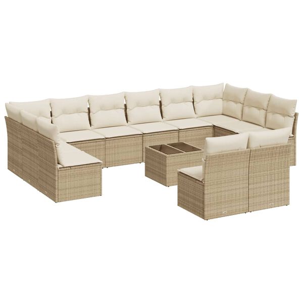 vidaXL 13 Piece Garden Sofa Set with Cushions Beige Poly Rattan