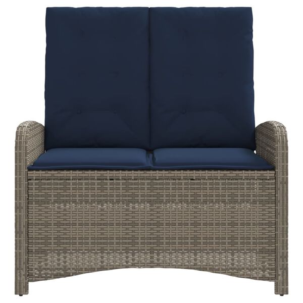 vidaXL Reclining Garden Bench with Cushions Grey Poly Rattan
