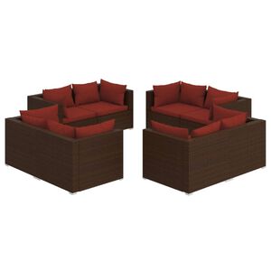 vidaXL 8 Piece Garden Lounge Set with Cushions Poly Rattan Brown