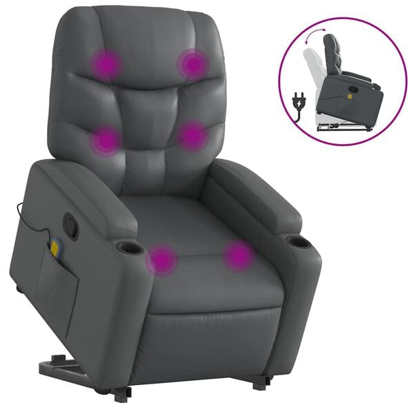 vidaXL Stand up Massage Recliner Chair Grey Faux Leather
