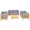 vidaXL 7 Piece Garden Lounge Set with Grey Cushions Solid Pinewood