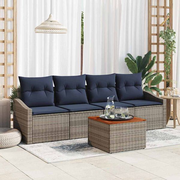 vidaXL Garden Sofa Set with Cushion 5 pcs Grey Poly Rattan