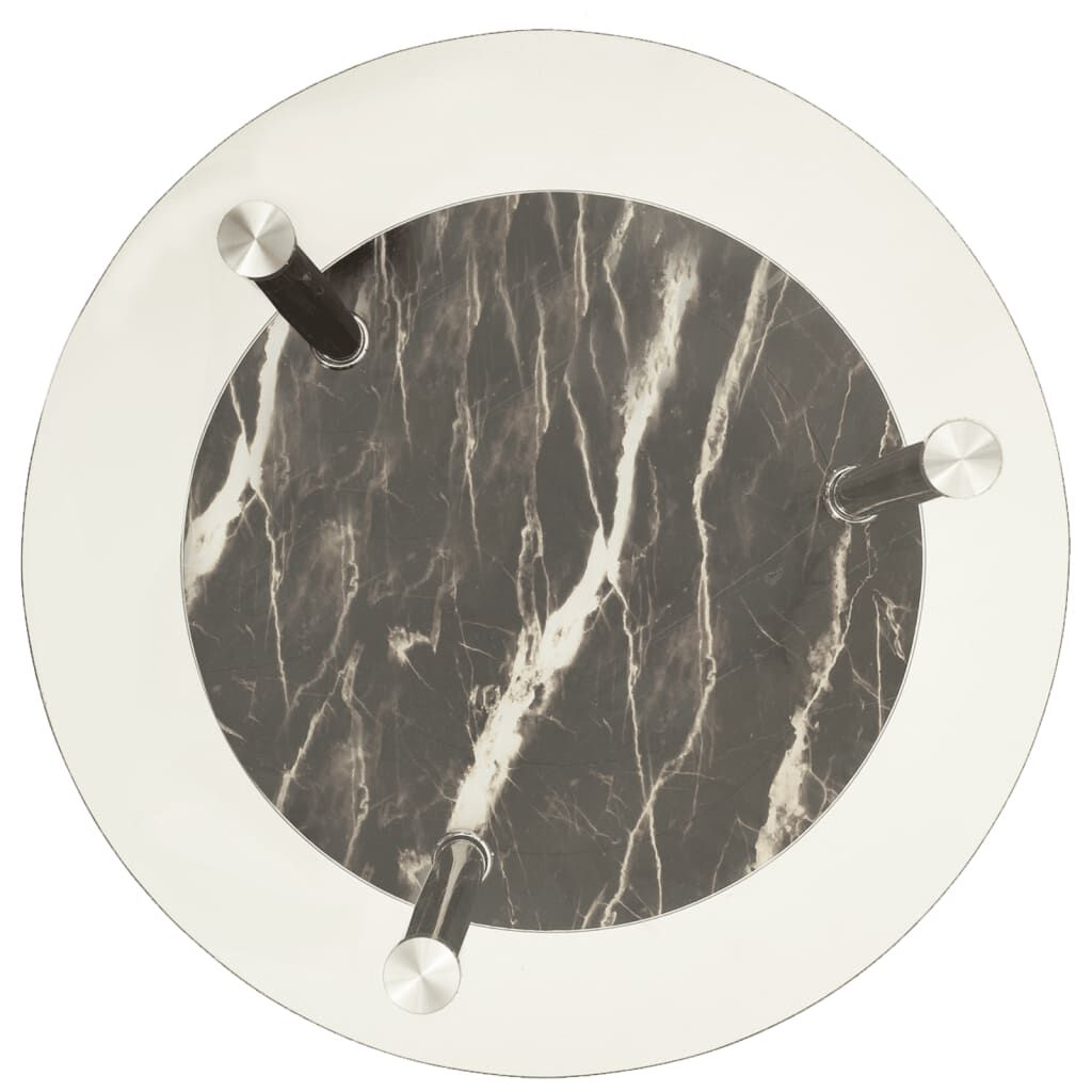 vidaXL 2-Tier Side Table Transparent & Black Marble 38 cm Tempered Glass