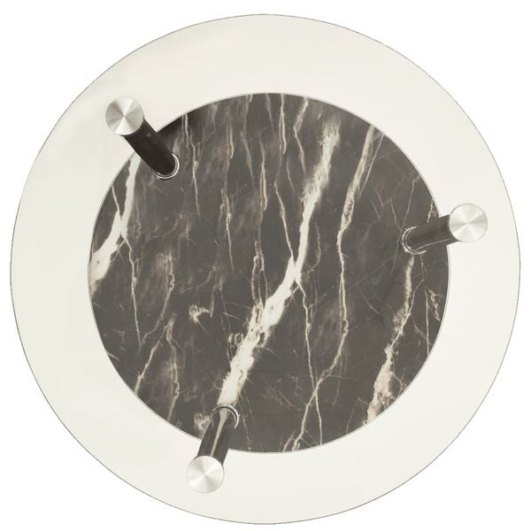vidaXL 2-Tier Side Table Transparent & Black Marble 38 cm Tempered Glass