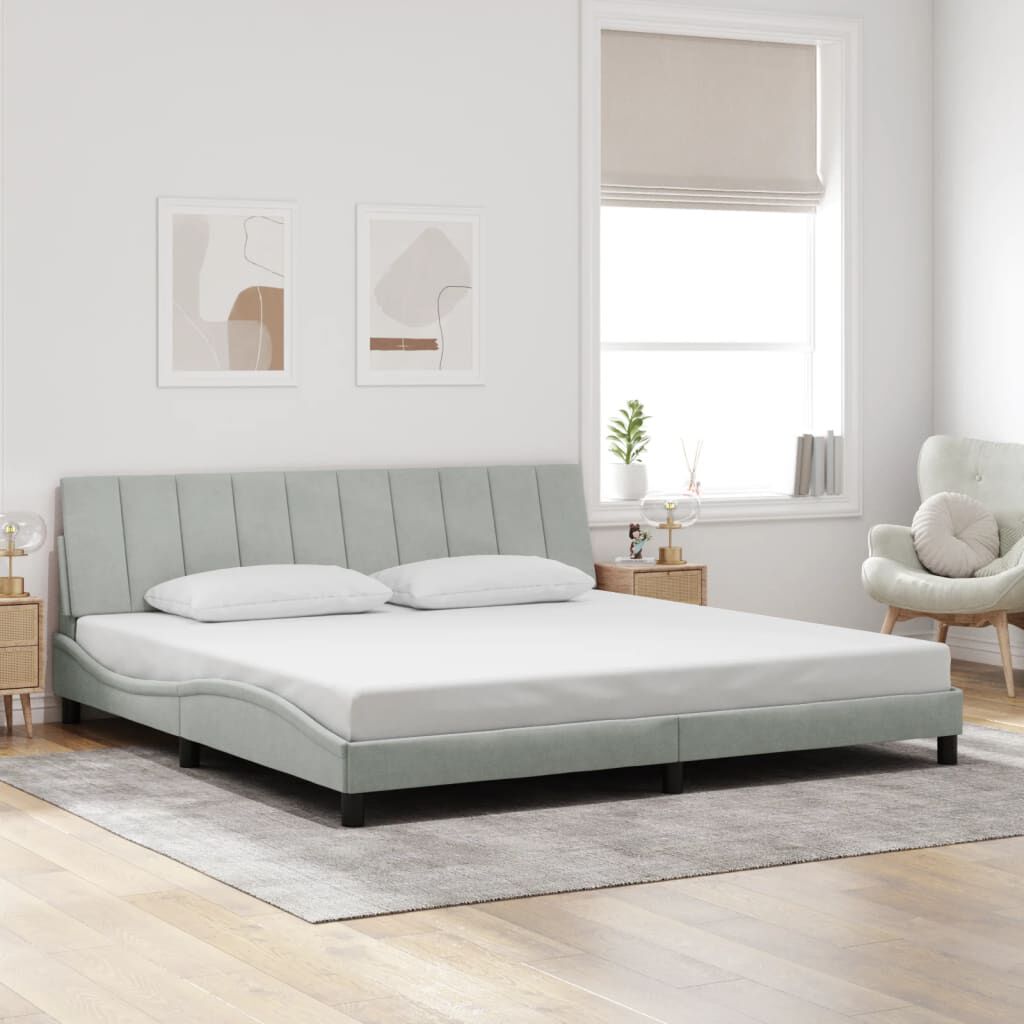 vidaXL Bed Frame without Mattress Light Grey 193x203 cm Velvet