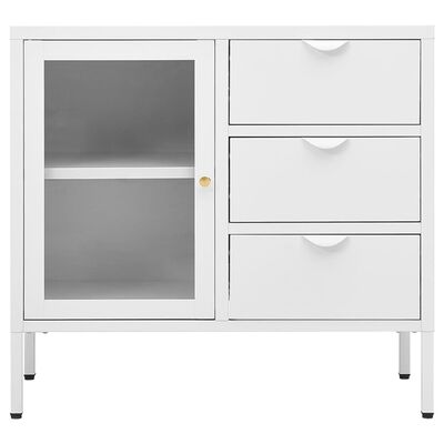 vidaXL Sideboard White 75x35x70 cm Steel and Tempered Glass