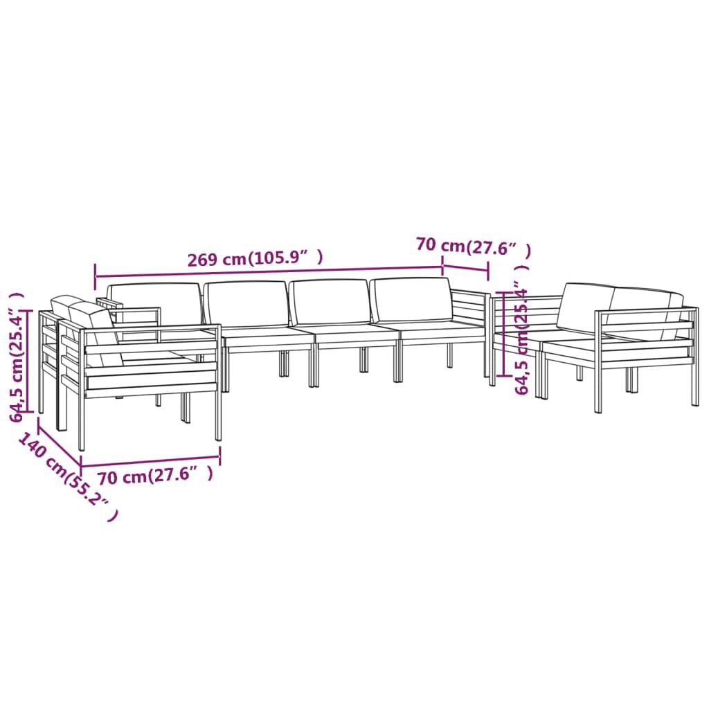 vidaXL 8 Piece Garden Lounge Set with Cushions Aluminium Anthracite
