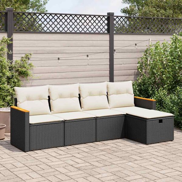 vidaXL 5 Piece Garden Sofa Set with Cushions Black Poly Rattan