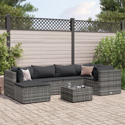 vidaXL 7 Piece Garden Lounge Set with Cushions Grey Poly Rattan