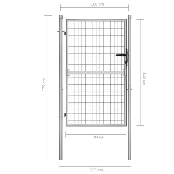 vidaXL Garden Gate Galvanised Steel 105x175 cm Silver