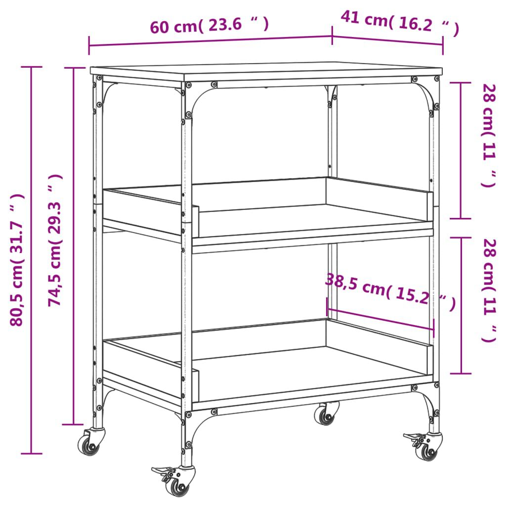 vidaXL Kitchen Trolley Black 60x41x80.5 cm Engineered Wood