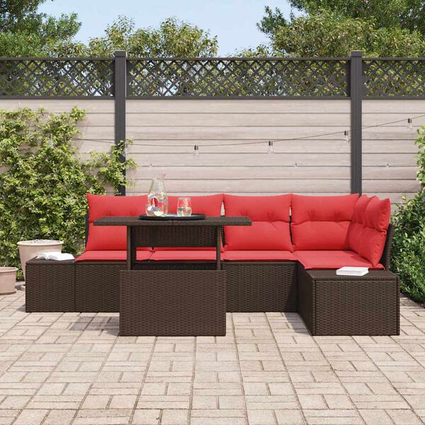 vidaXL Garden Sofa Set with Cushion with Storage 6 pcs Brown and red