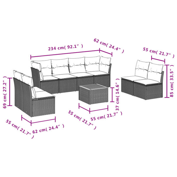 vidaXL 9 Piece Garden Sofa Set with Cushions Black Poly Rattan