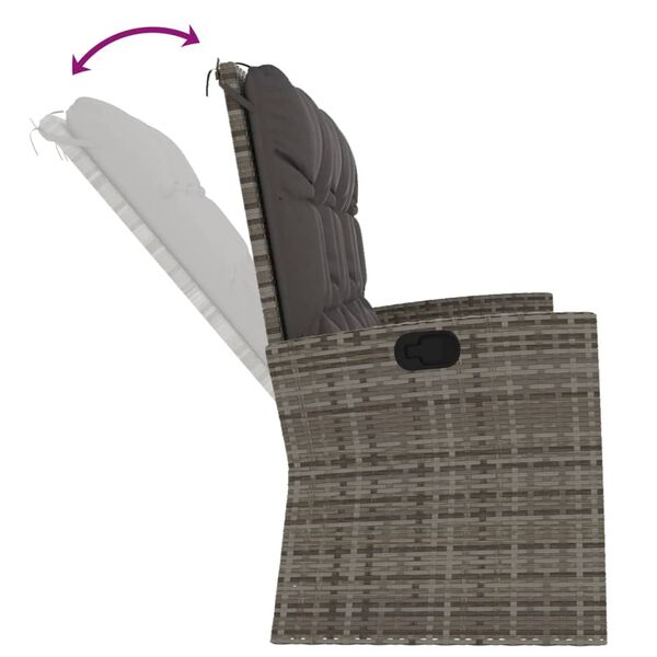 vidaXL Reclining Garden Bench with Cushions Grey 173 cm Poly rattan
