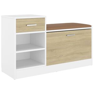 vidaXL Shoe Bench White and Sonoma Oak 94.5x31x57 cm Engineered Wood