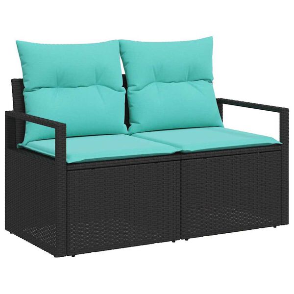 vidaXL Garden Sofa Set 3 pcs Black and Turquoise Poly Rattan
