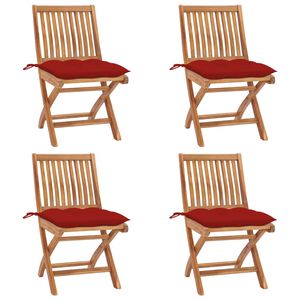 vidaXL Folding Garden Chairs with Cushions 4 pcs Solid Teak Wood