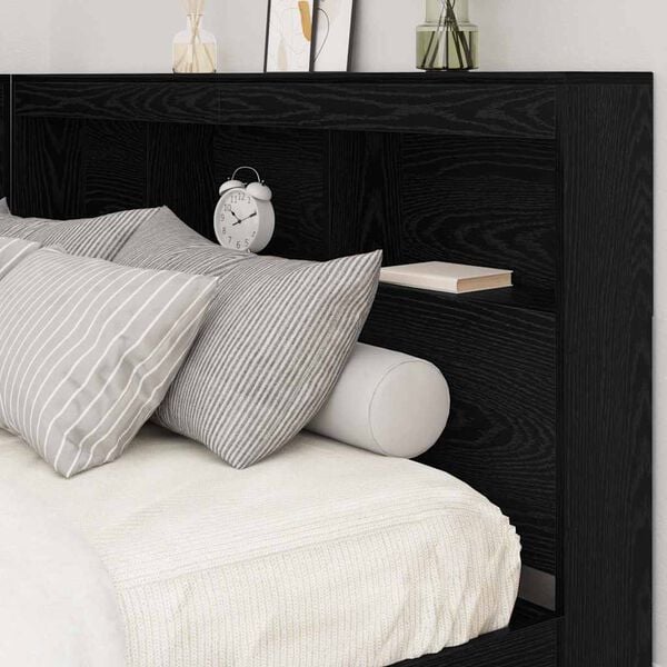 vidaXL Storage Headboard with Shelf Black oak 160 cm Engineered wood