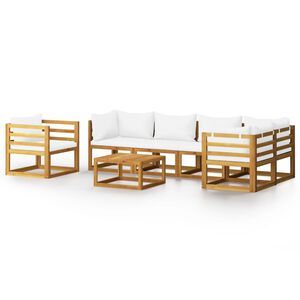 vidaXL 7 Piece Garden Lounge Set with Cushion Cream Solid Acacia Wood
