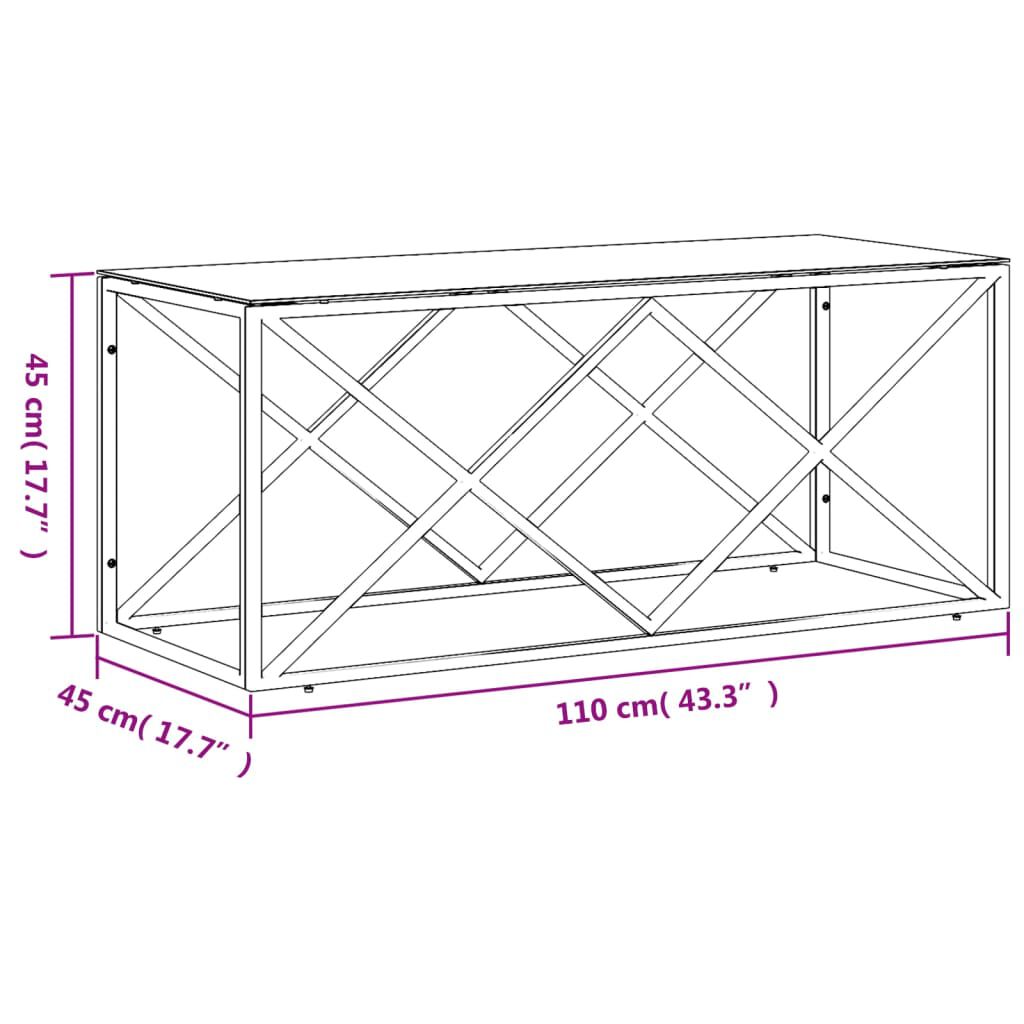 vidaXL Coffee Table 110x45x45 cm Stainless Steel and Glass