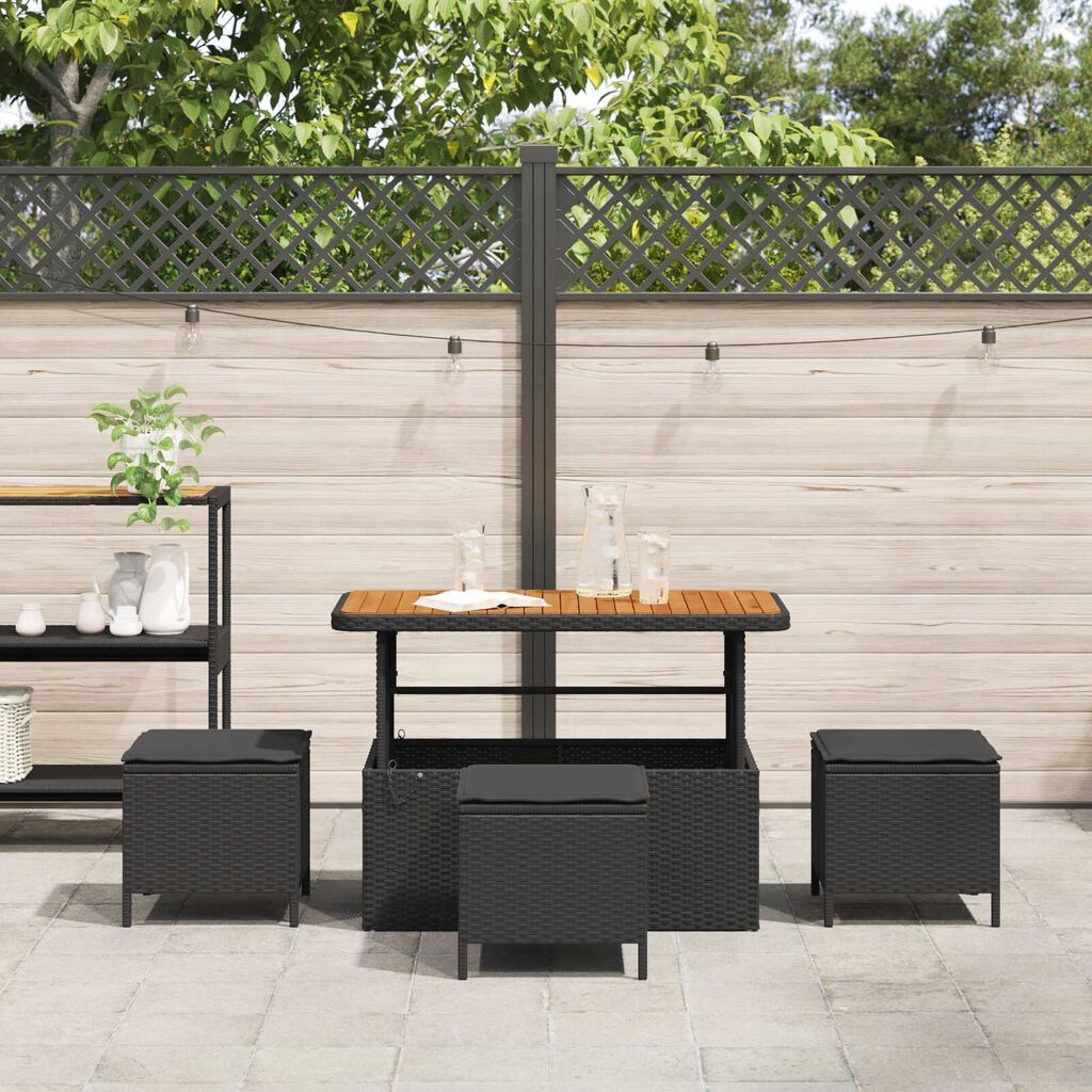 vidaXL Garden Dining Set 4 pcs Black Poly rattan