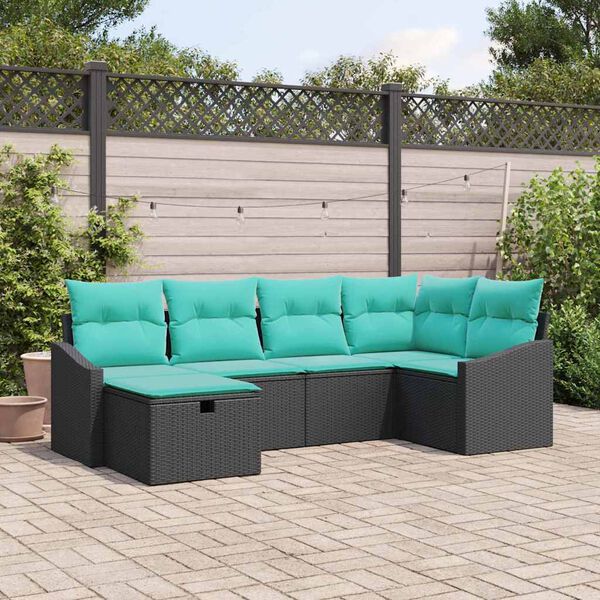 vidaXL Sofa Set with Cushion with Storage 6 pcs Black Poly Rattan
