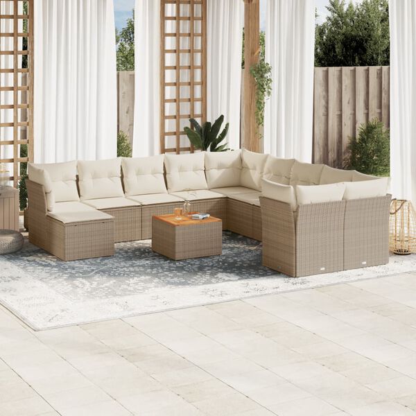 vidaXL 12 Piece Garden Sofa Set with Cushions Beige Poly Rattan