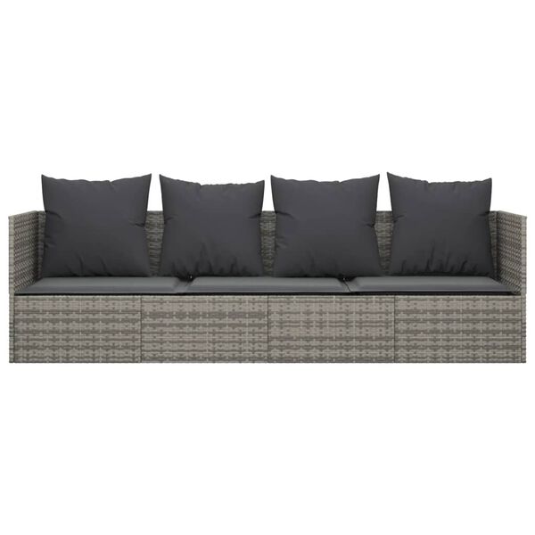 vidaXL Outdoor Lounge Bed with Cushions Grey Poly Rattan