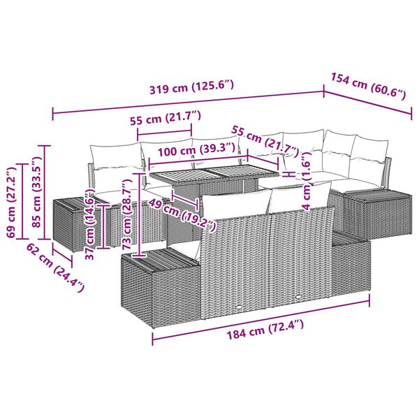 vidaXL 9 Piece Garden Sofa Set with Cushions Black Poly Rattan Acacia