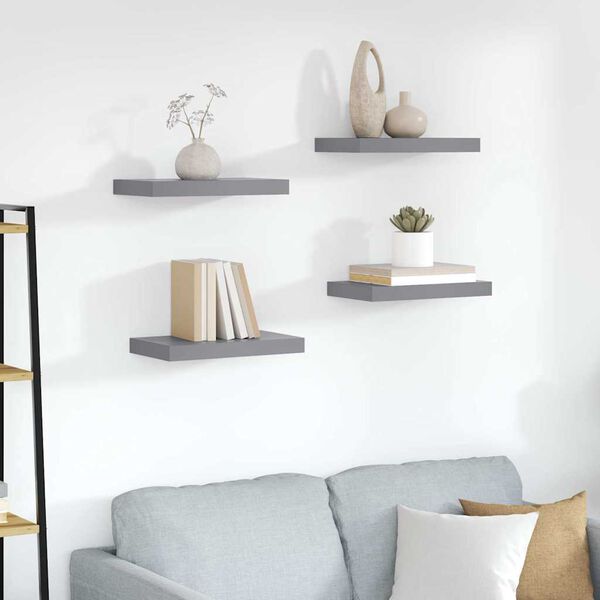 vidaXL Floating Wall Shelves 4 pcs Grey 40x23x3.8 cm MDF