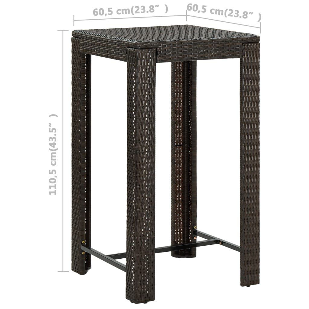 vidaXL 3 Piece Garden Bar Set with Cushions Poly Rattan Brown