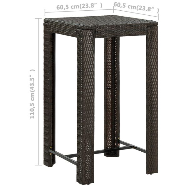 vidaXL 3 Piece Garden Bar Set with Cushions Poly Rattan Brown