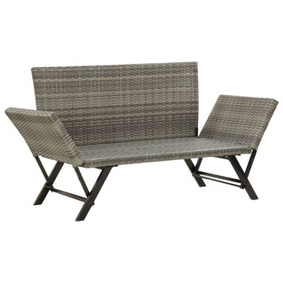 vidaXL Garden Bench with Cushions 176 cm Grey Poly Rattan