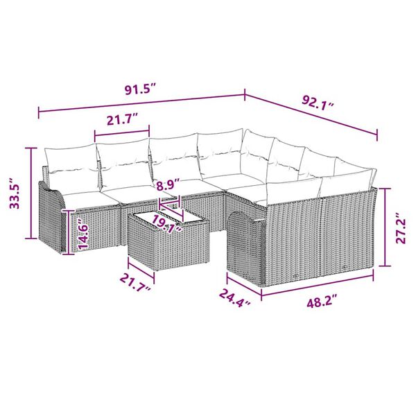 vidaXL Garden Sofa Set 9 pcs Grey 55 x 55 x 37 cm Poly rattan