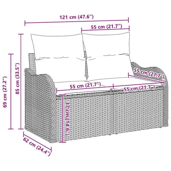vidaXL 6 Piece Garden Sofa Set with Cushions - Grey Poly Rattan