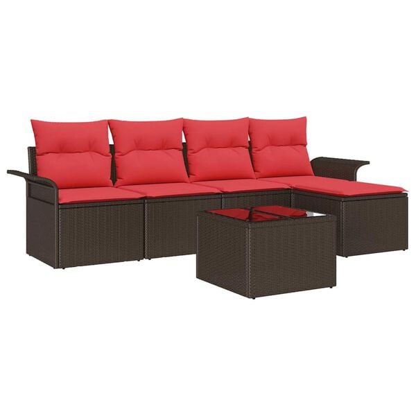 vidaXL Garden Sofa Set with Cushion 6 pcs Brown Poly Rattan