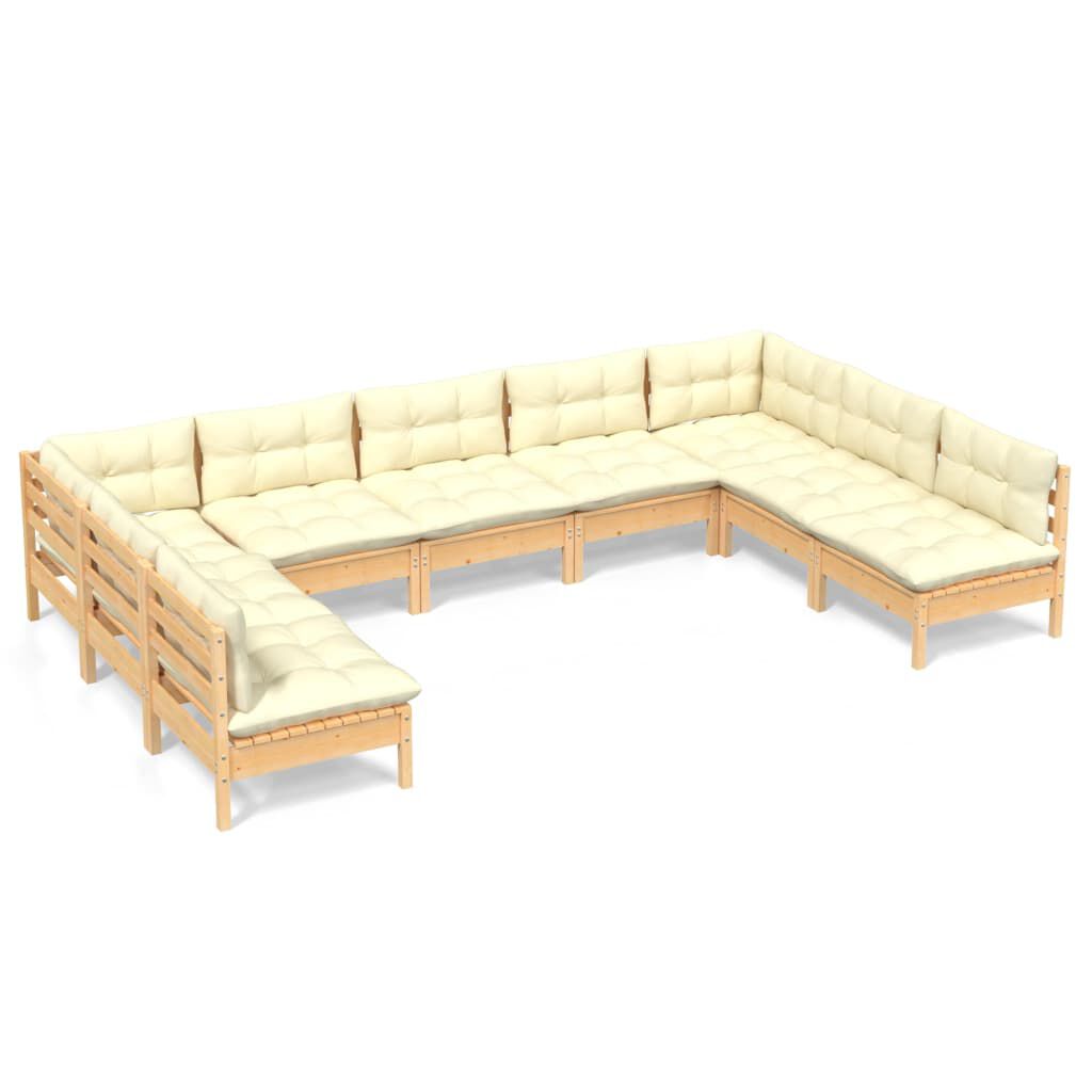vidaXL 9 Piece Garden Lounge Set with Cream Cushions Solid Pinewood