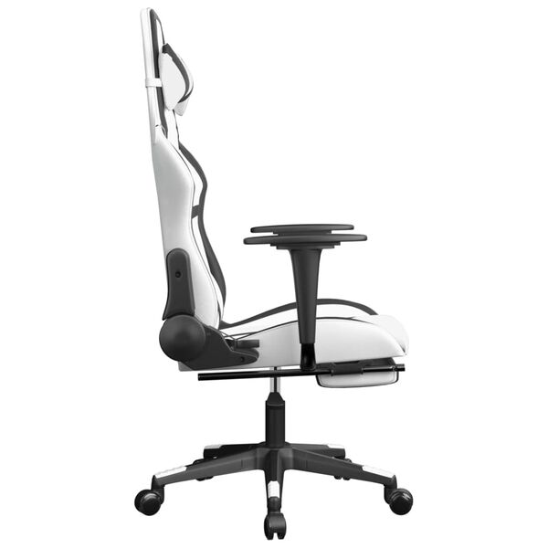 vidaXL Gaming Chair with Footrest White and Black Faux Leather